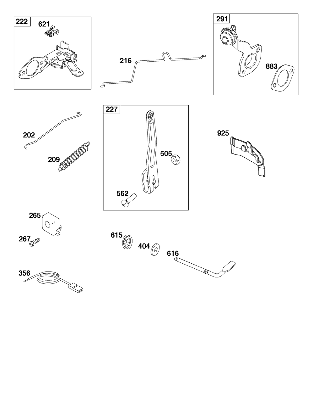 Controls Group Diagram and Parts List for 100802-0158-H5 100000 - 19Z999 Briggs and Stratton Engine